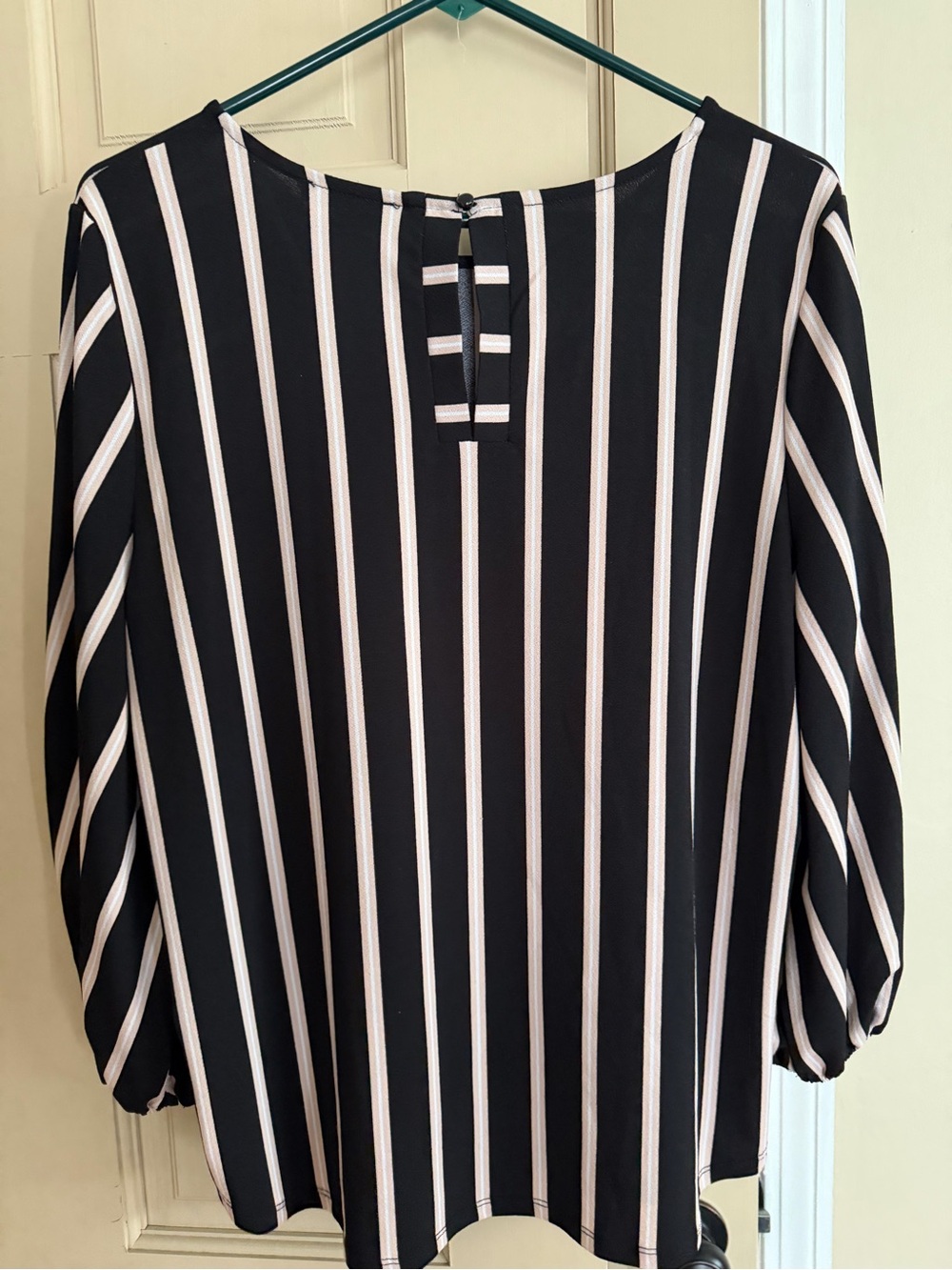 Adrianna Papell Black and White Vertical Stripe Blouse - Picture 7 of 7